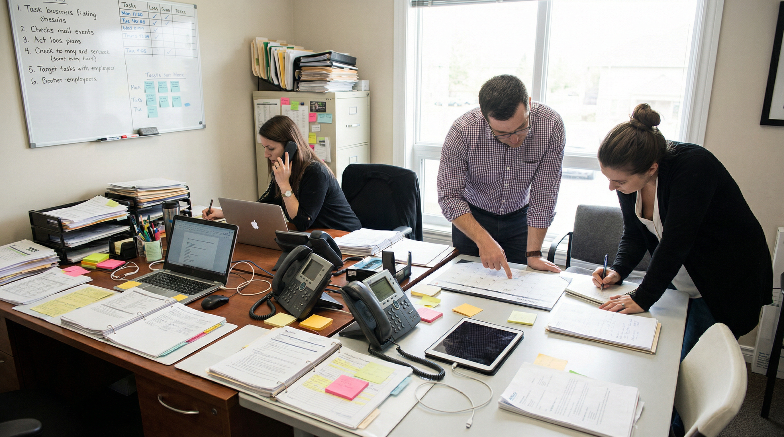 Real-estate back-office team coordinating across multiple systems